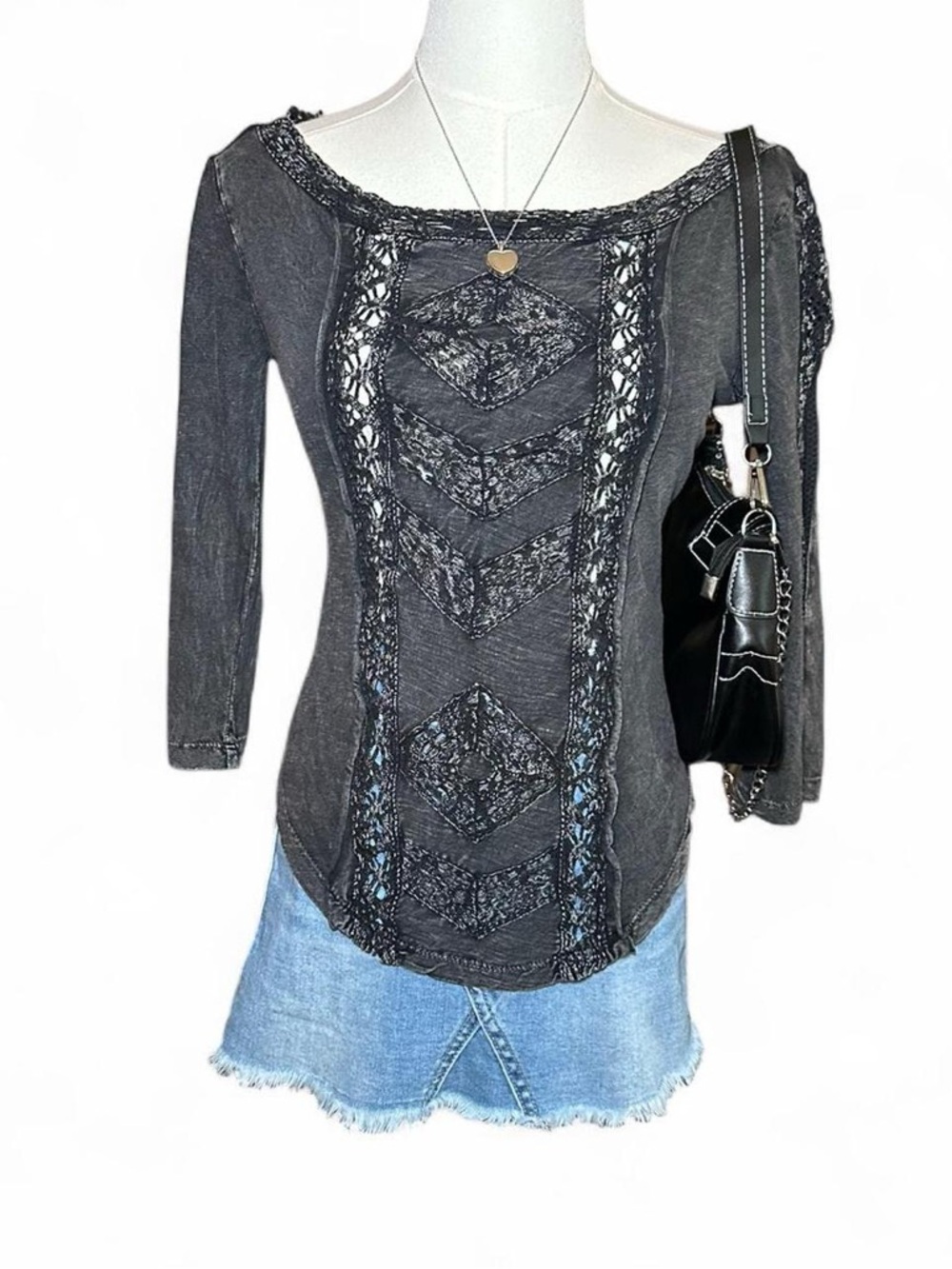 Free People 100% Cotton Black Lace Top Whimsygoth Boho Festival
